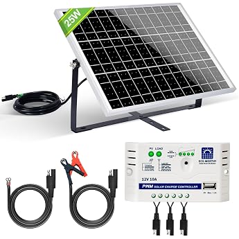 ECO-WORTHY Monocrystalline 25W 12V Solar Panel + Charge Controller + SAE Adjustable Mounting Bracket | 25Wソーラーパネル＋PWM充電コントローラ