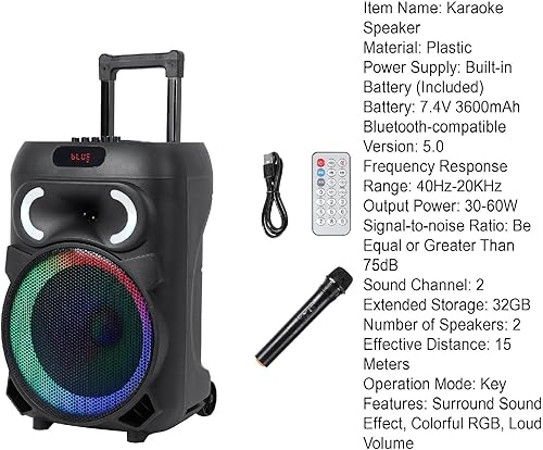 Miniatura 9 de Hesitroad Máquina de karaoke, sistema PA portátil inalámbrico de 12 pulgadas, altavoz de karaoke 5.0 compatible con Bluetooth, altavoz estéreo de