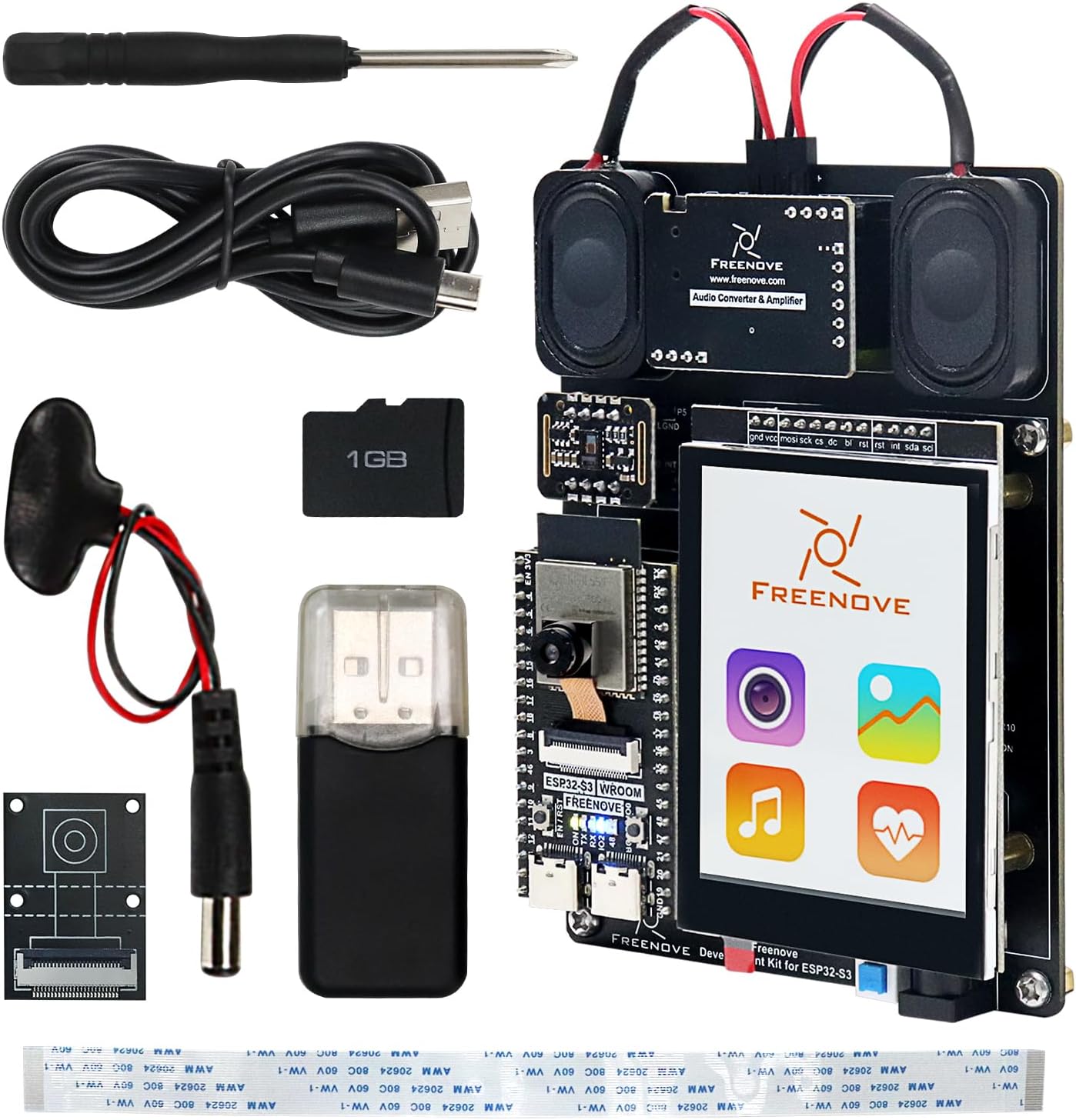 Freenove Development Kit for ESP32-S3 ESP32 S3 CAM (Included), Dual-core 32-bit 240 MHz Microcontroller, Onboard Camera Wireless, Touch Screen Stereo Speakers Heart Rate Sensor, Tutorial Code