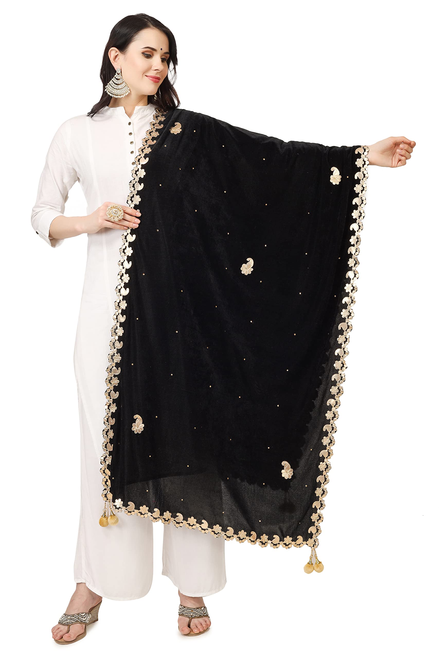 a r silk Women's Black Velvet Chandana & Gotta Patti Work With Gotta Patti Lace Fancy Dupatta(ARS0754)-picture-35