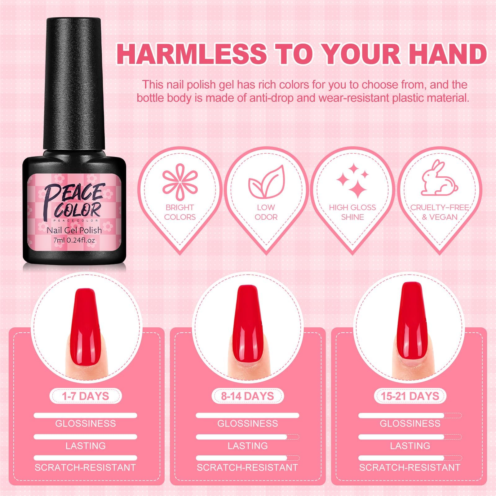 Kit Vernis Semi Permanent Complet PEACECOLOR - 35 Couleurs avec Ponceuse pour Ongles, Lampe UV/LED, Base et Top Coat Kit Ongle Gel UV Complet Nail Art Kit Manucure