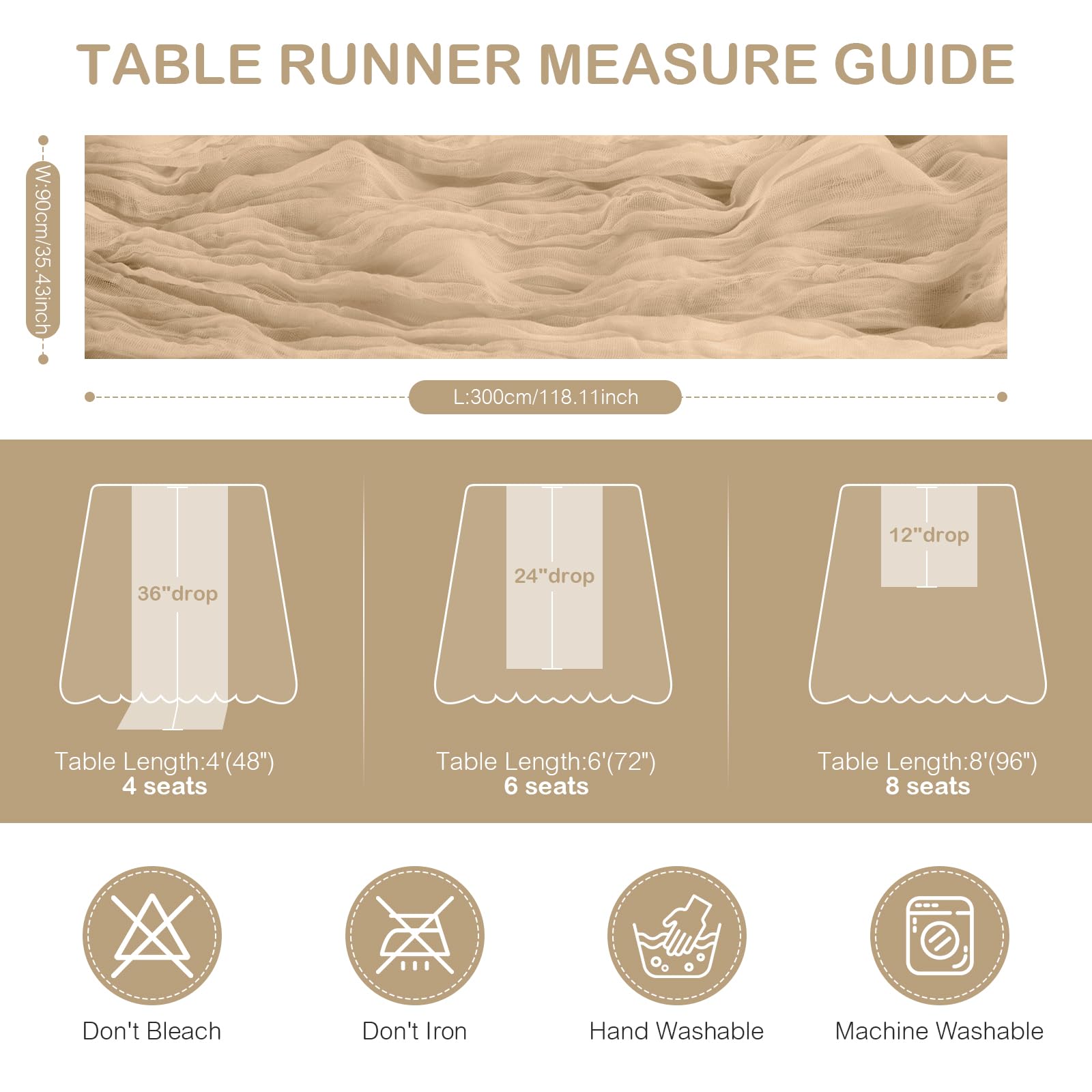 Runner da Tavolo Champagne, 8 Pezzi 90x300 cm FoiiLiio Runner da Tavola in Mussola per Matrimoni per Matrimoni, Decorazioni per Baby Shower, Compleanni, Feste