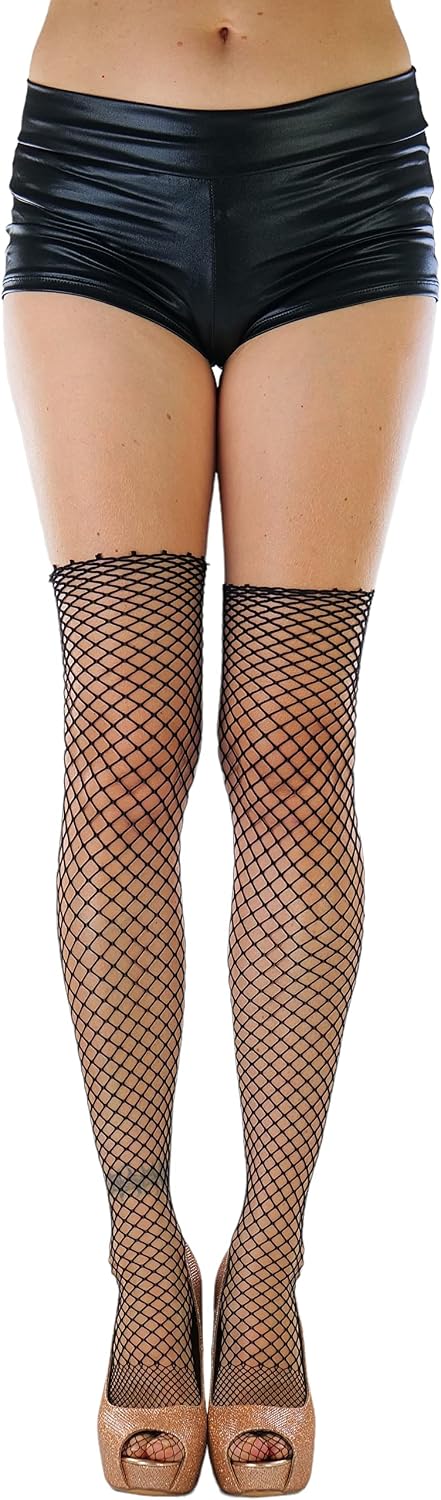 ToBeInStyle Women's Seductive Punk Rock Basic Unfinished Rawedge Fishnet Thigh Highs