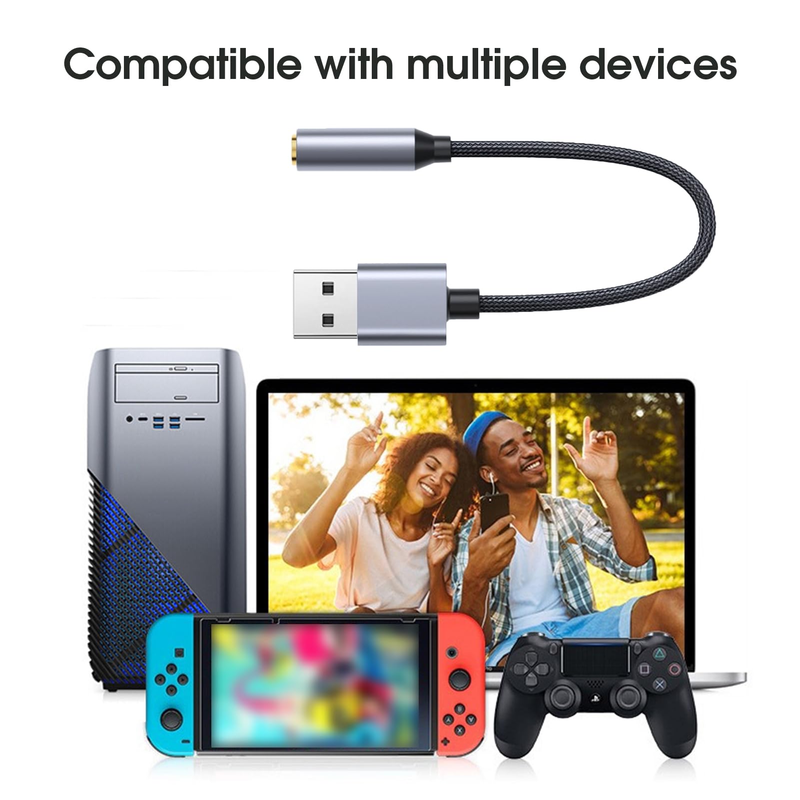Convertitore audio audio stabile trasmissione dati USB a 3,5 mm Scheda audio desktop portatile pratico grigio argento 20 cm
