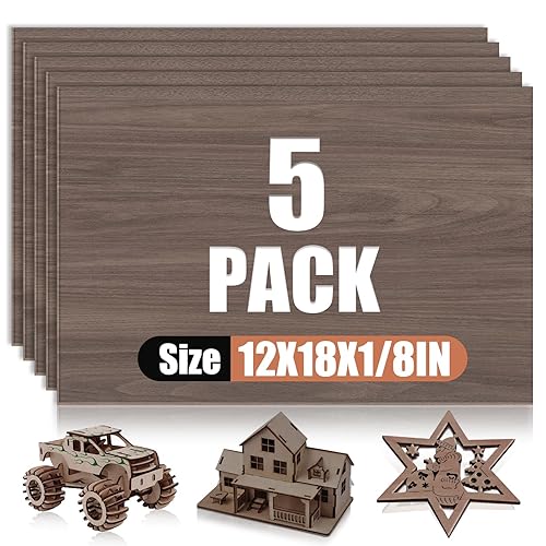 5 Pack Walnut Plywood Sheets 12x18x1/8 Inch, 3mm Plywood for