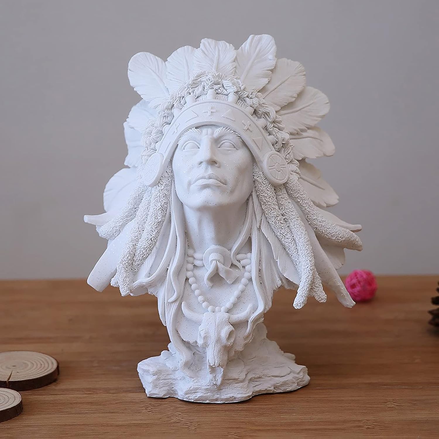 Indian Decor Plaster Historical Figure Collector Home Decation Indian Chief Figure Bust Statue Hand Carved Native American Indian Figure Sculpture-B 20x9x30cm(8x4x12inch) (A 25x17x30cm(10x7x12inch))