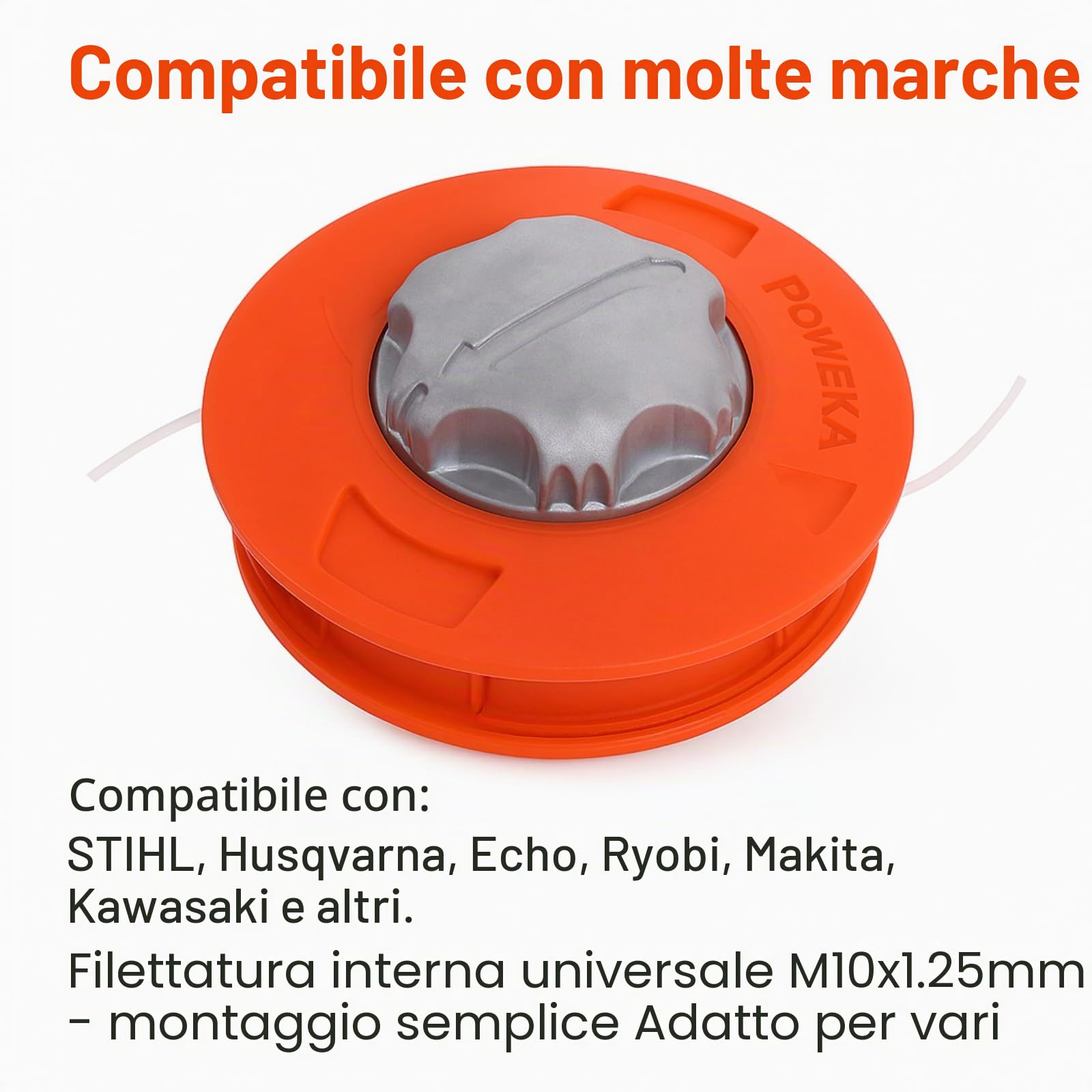 Poweka Testina di Ricambio Universale per decespugliatore M10 x 1,25 per Tosaerba in Nylon Alluminio,Arancia
