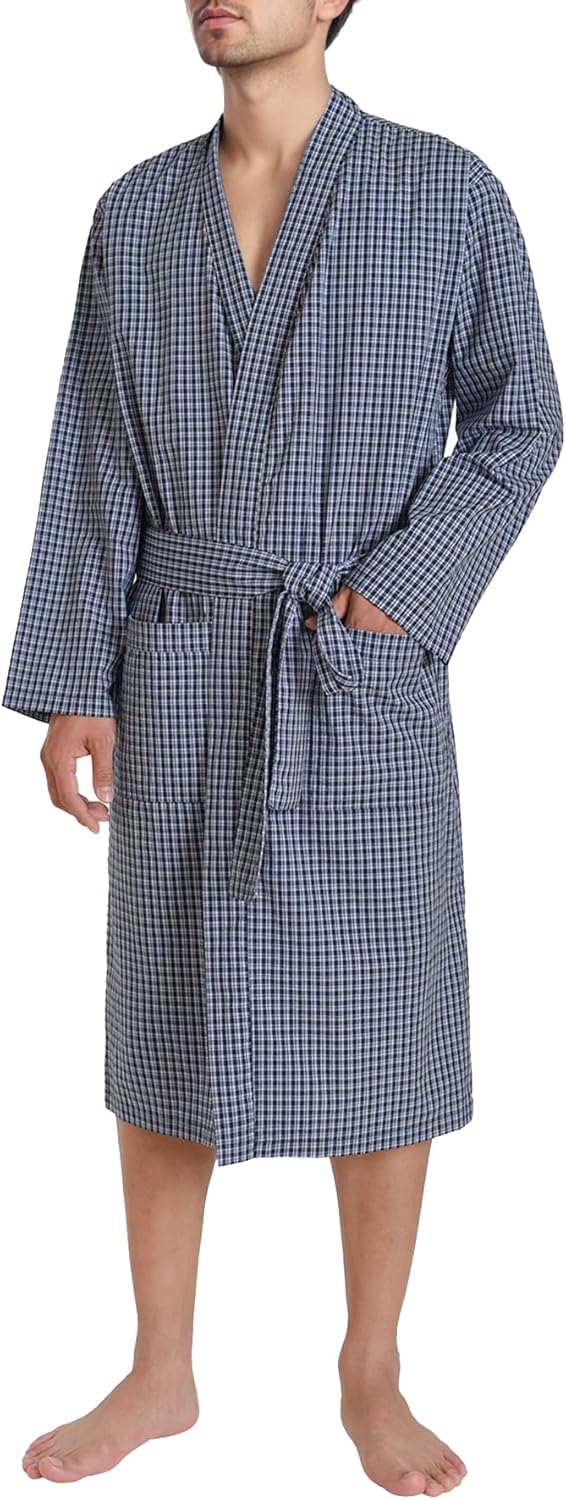 Esenchel Men's Lightweight Summer Robe Cotton Kimono Bathrobe