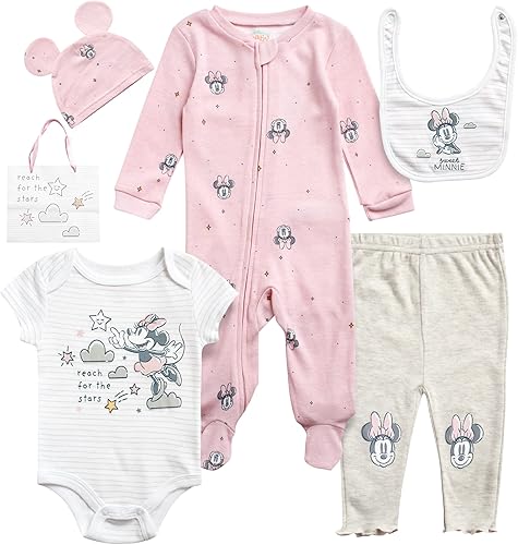 Disney Baby Boys Girls Newborn Essentials - Juego de regalo de Navidad de 7 piezas Mickey Mouse Winnie the Pooh Minnie Mouse, 0-6M