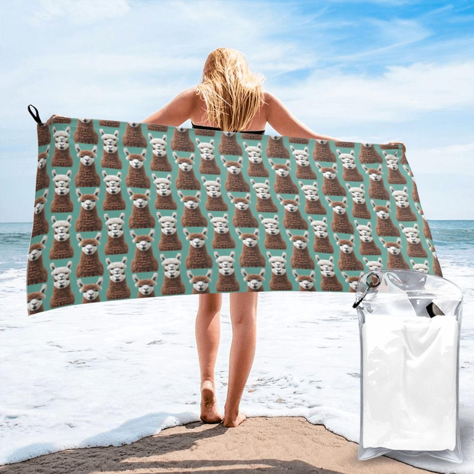 JBJGKHLP Alpaca Llama Print Quick Dry Portable Towel For Beach Camping Hiking Yoga Fitness Outdoor Adventures
