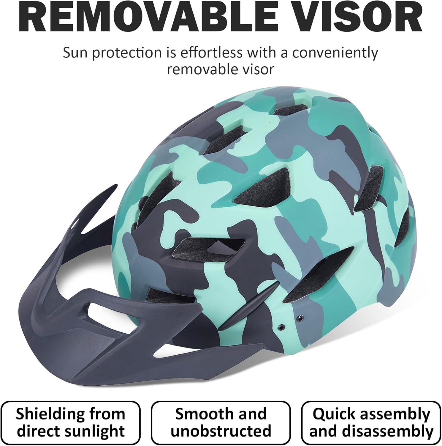 Kids Bike Helmet, Adjustable Toddler Youth Helmet with Detachable Visor & LED Light for 3-5/5-8/8-12 Years Boys Girls, Multi-Sport Helmet for Bicycle Cycling Scooter Skating, 2 Sizes