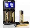 4 Pack 3.7V 18650 Rechargeable Battery Button Top and 2 Bay LCD Universal 18650 Battery Charger for Flashlights, Headlamp