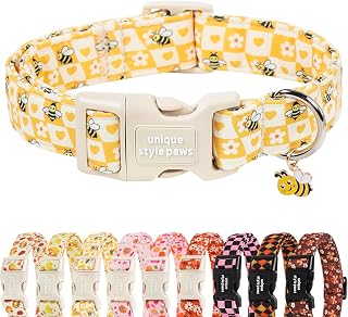 Unique style paws Autumn Bee Plaid Dog Collar Plastic Buckle with Pendant Puppy Collar for Autumn Bee Grid for Small Medium Large Boys Girls Dogs