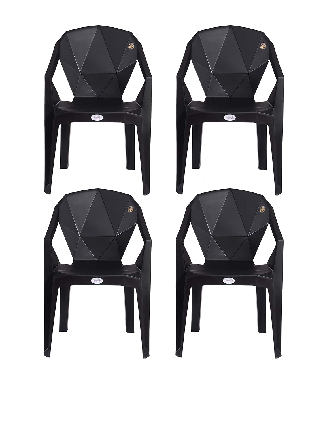 PETALS Plastic Chair for Living Room | Armchairs Set of 4 | Stackable Fibre Arm Chair for Home, Office, Garden, Drawing Room, Indoor & Outdoor | Cap Upto 150 Kgs | Black, Nakshatra | 3 Years Warranty PETALS Plastic Chair for Living Room | Armchairs Set of 4 | Stackable Fibre Arm Chair for Home, Office, Garden, Drawing Room, Indoor & Outdoor | Cap Upto 150 Kgs | Black, Nakshatra | 3 Years Warranty