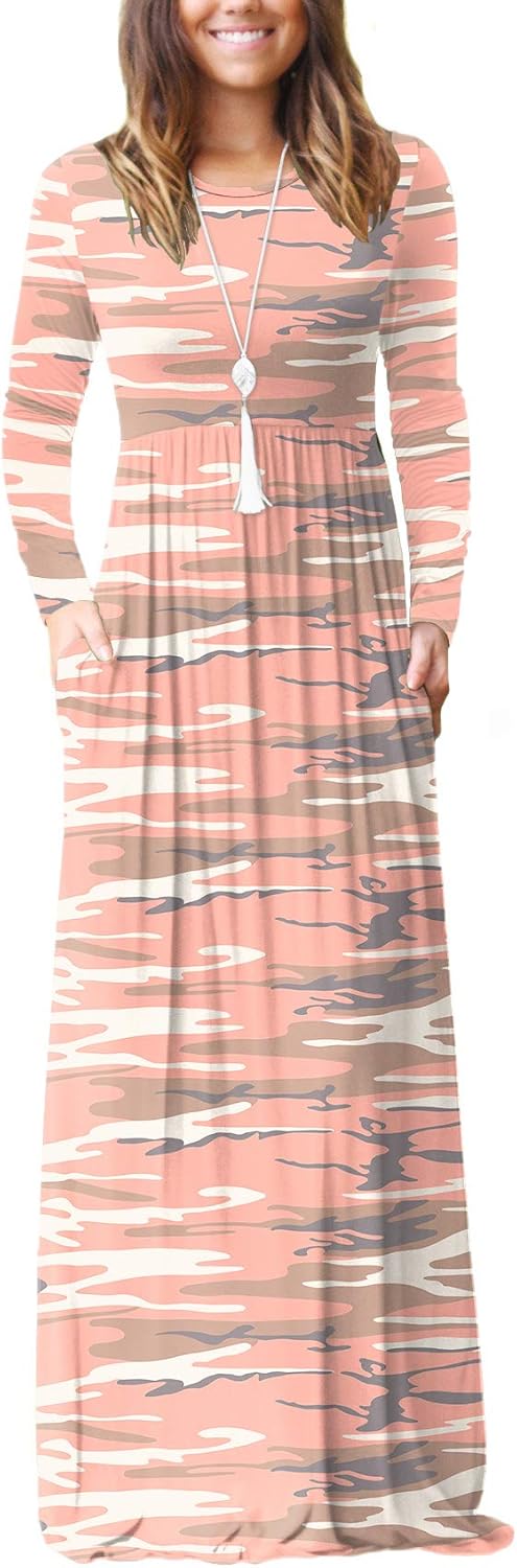 EUOVMY Women's Long Sleeve Loose Maxi Dresses Casual Long Dresses with Pockets