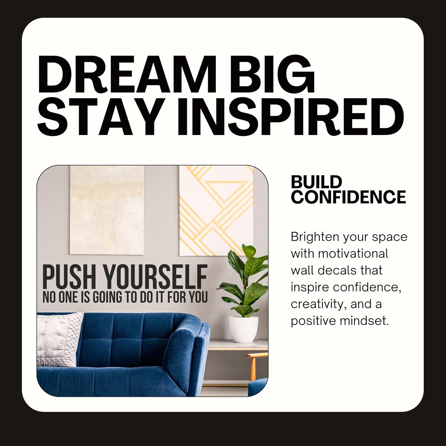 My Vinyl Story - Push Yourself - Motivational Wall Art Gym Wall Decor Decal Quote Sticker Home Exercise Fitness Workout Positive Sign Office Vinyl Removable (Matte Black, 36x9 inches)