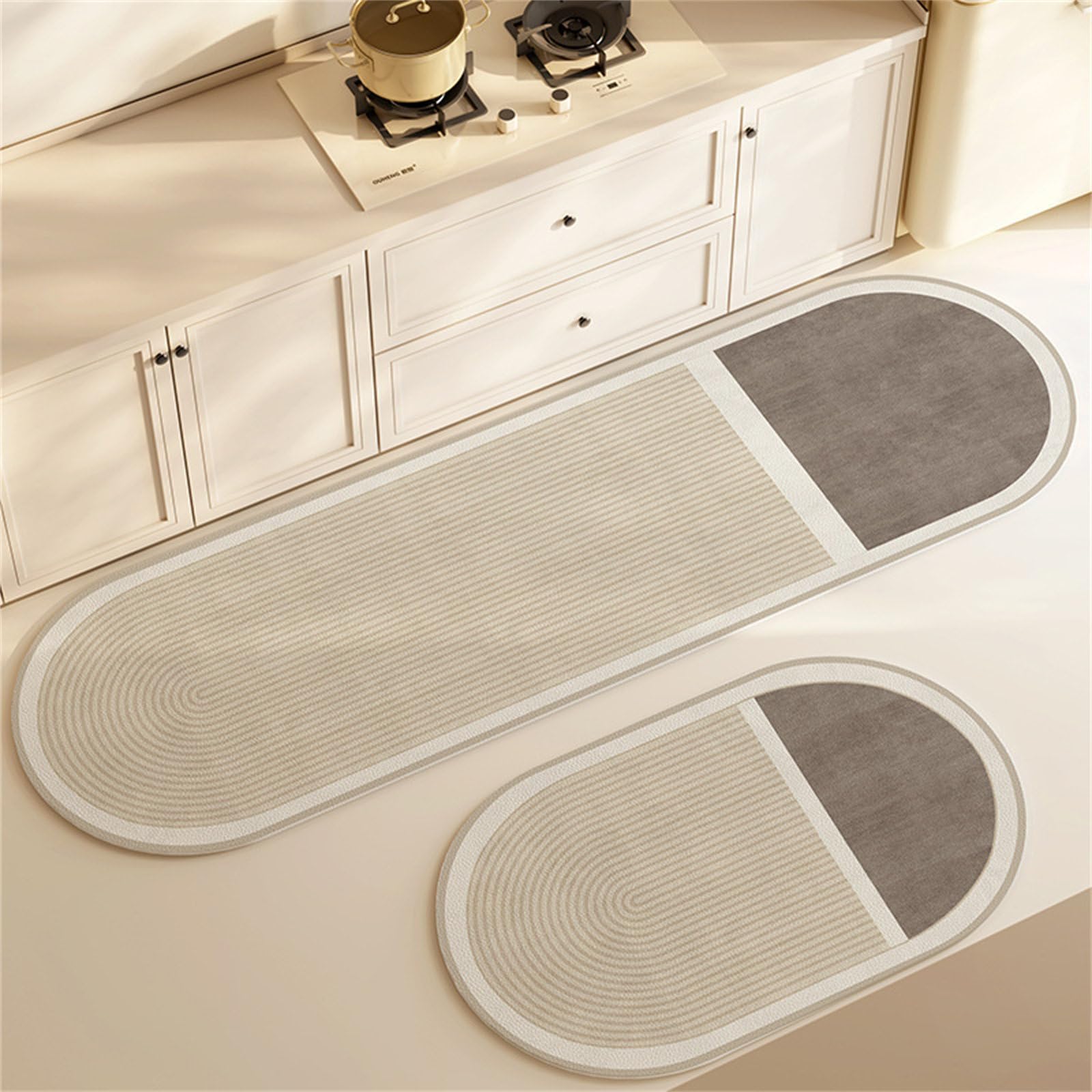 Highdi Oval Kitchen Rug, Water Absorbent Kitchen Mat, Non Slip Washable Anti-Fatigue Standing Mat, Quick Drying Diatom Mud Long Carpet for Entryway, Laundry Room, Hallway, Sink (Camel,60x90cm)