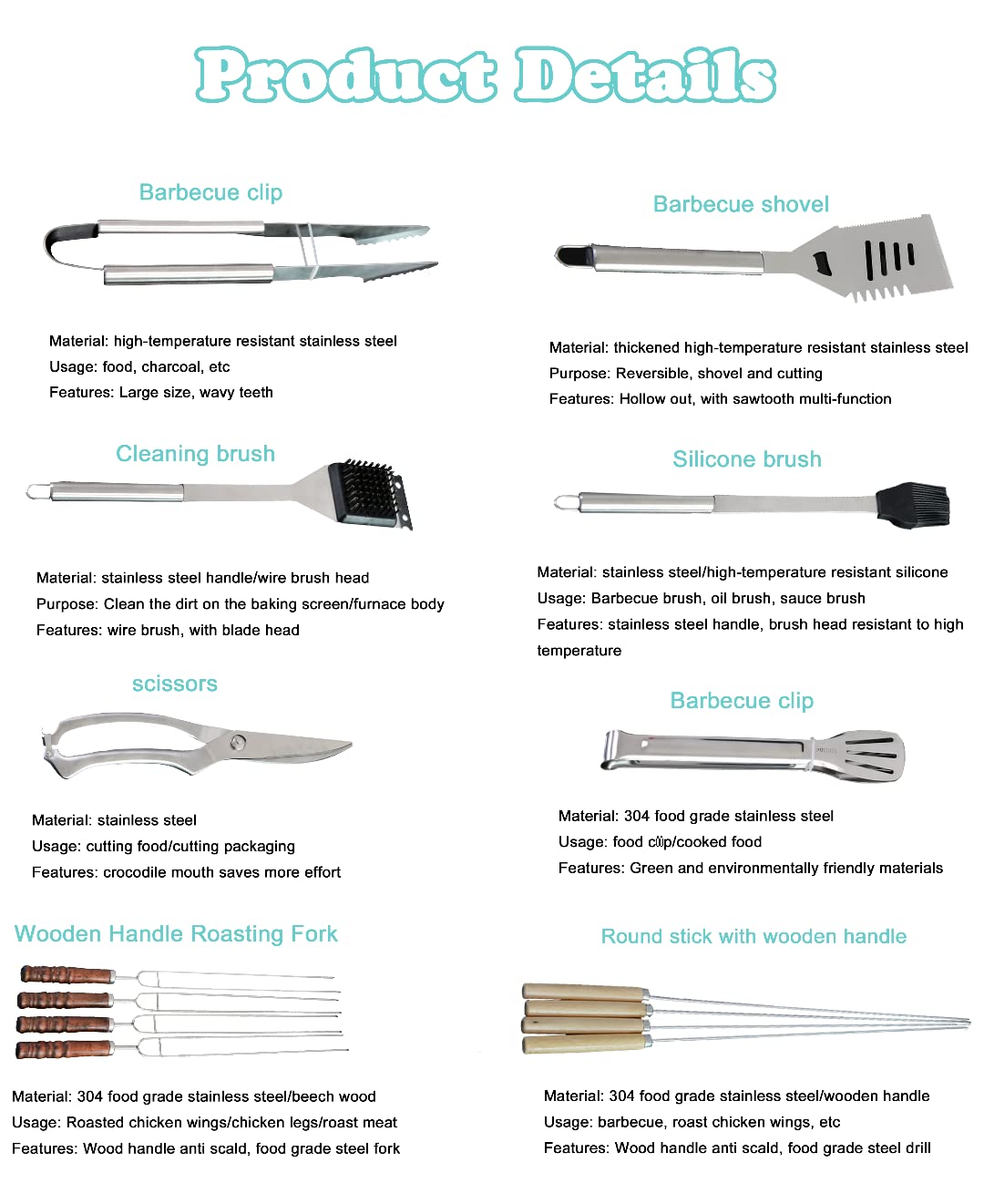 20PCS Profesjonalny zestaw akcesoriów do grillów ze stali nierdzewnej dla mężczyzn, zestaw narzędzi do grillowania Heavy Duty, zestaw akcesoriów do grillowania z torbą do przechowywania