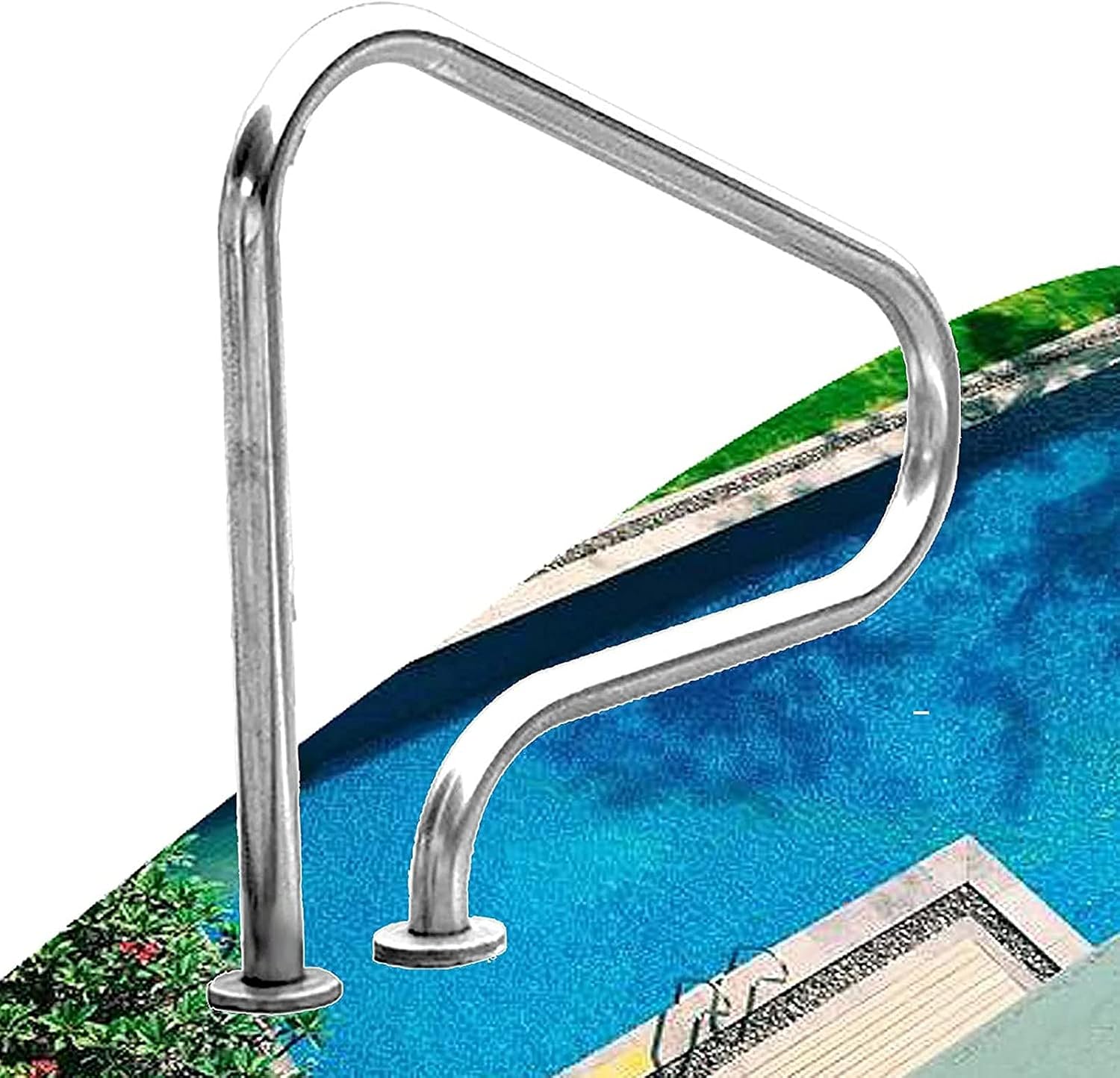 Pool Handrail Railing Stainless Steel with Base Plate Indoor Outdoor PoolsPool Handrail,Safety Handrails Indoor Swimming Pool Handrails Summer Outdoor Stainless Steel Safety Pool Hand Rails/