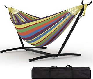 2 Person Hammocks with Stand for Outside, Double Hammocks Portable Space Saving Heavy-Duty Steel Stand for Indoor Outdoor Patio with Carrying Bag, 450 lbs Capacity