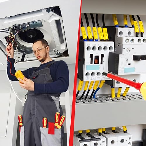 Miniatura 6 de Juego de 9 destornilladores eléctricos aislados de 1000 V, 4 Phillips y 5 destornilladores ranurados, con probador de voltaje, puntas magnéticas