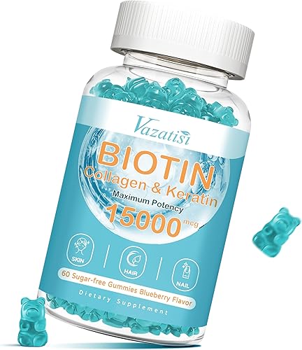 Gomitas de biotina con colágeno, para el cabello, la piel y las uñas, vitaminas para el crecimiento del cabello, piel brillante y uñas fuertes,