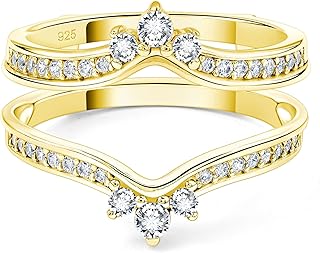 SHELOVES Crown Wedding Ring Guard Enhancers Round Cubic Zirconia 925 Sterling Silver Stack Wrap for Women 5-12