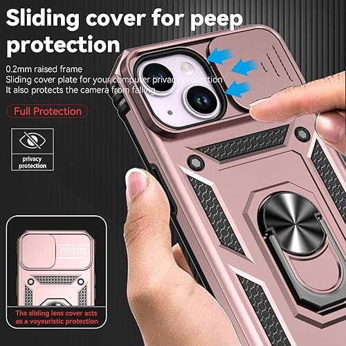 Miniatura 3 de Hitaoyou Funda compatible con iPhone 15, iPhone 15 con funda para cámara y soporte, grado militar, a prueba de golpes, resistente, con soporte