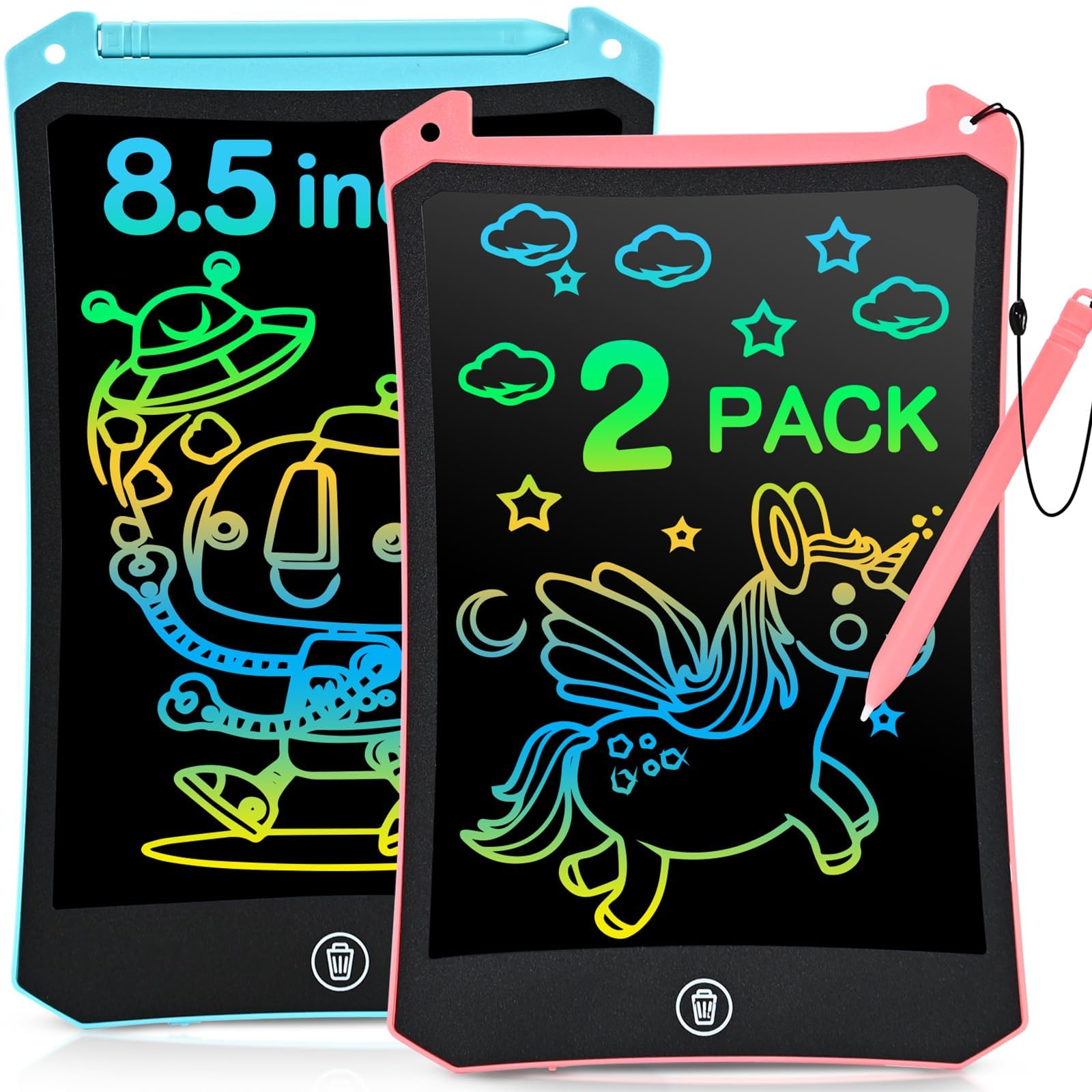 cimetech 2 Pack LCD Writing Tablet for Kids Toys, Colorful Drawing Tablet Doodle Board Writing Pad for Toddler Gifts, Kids Coloring Books Travel Essentials, Stocking Stuffers for 3-12 Years Boys Girls