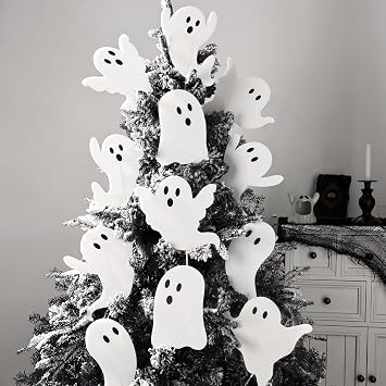 Bunny Chorus Halloween Decorations Indoor: 12pcs Large White Spooky Ghosts Halloween Tree Picks, Cute Trick or Treat Ghost Picks Ornaments for Tree Topper Kids Home School Office Table Vase Decor