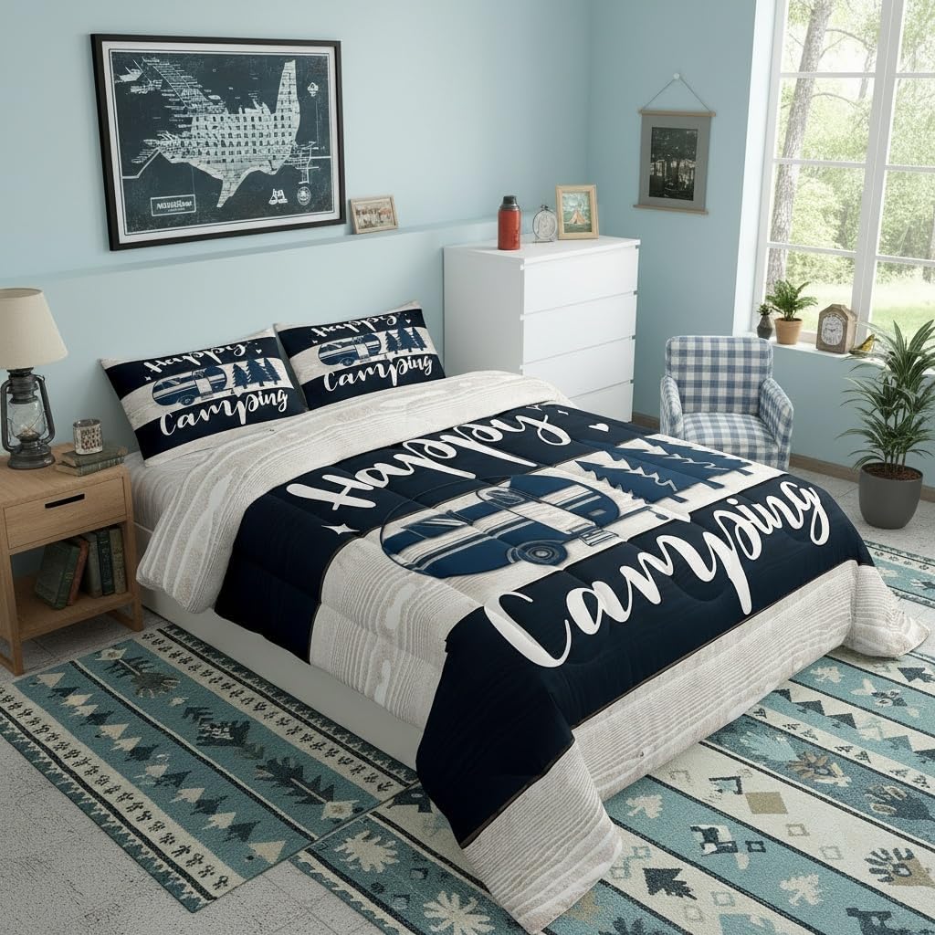 RV Travelling Trailer Car Camper Bedding Set for Boys,Spring Outing Western Farmhouse All Season Cozy Comforter Set Full,Camping Car Decor Duvet Set Bedroom Decor,Personalized Birthday Gifts image 2