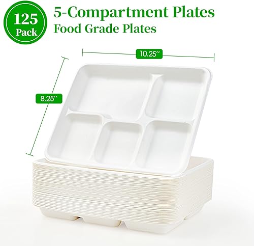 Miniatura 19 de ECOLipak Paquete de 125 platos compostables con 3 compartimentos, platos de papel desechables resistentes de 8.85 pulgadas, platos divididos