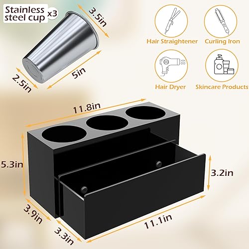Miniatura 4 de Organizador de herramientas para el cabello, organizador de herramientas de peinado acrílico para cabello caliente con 3 tazas, soporte para secador