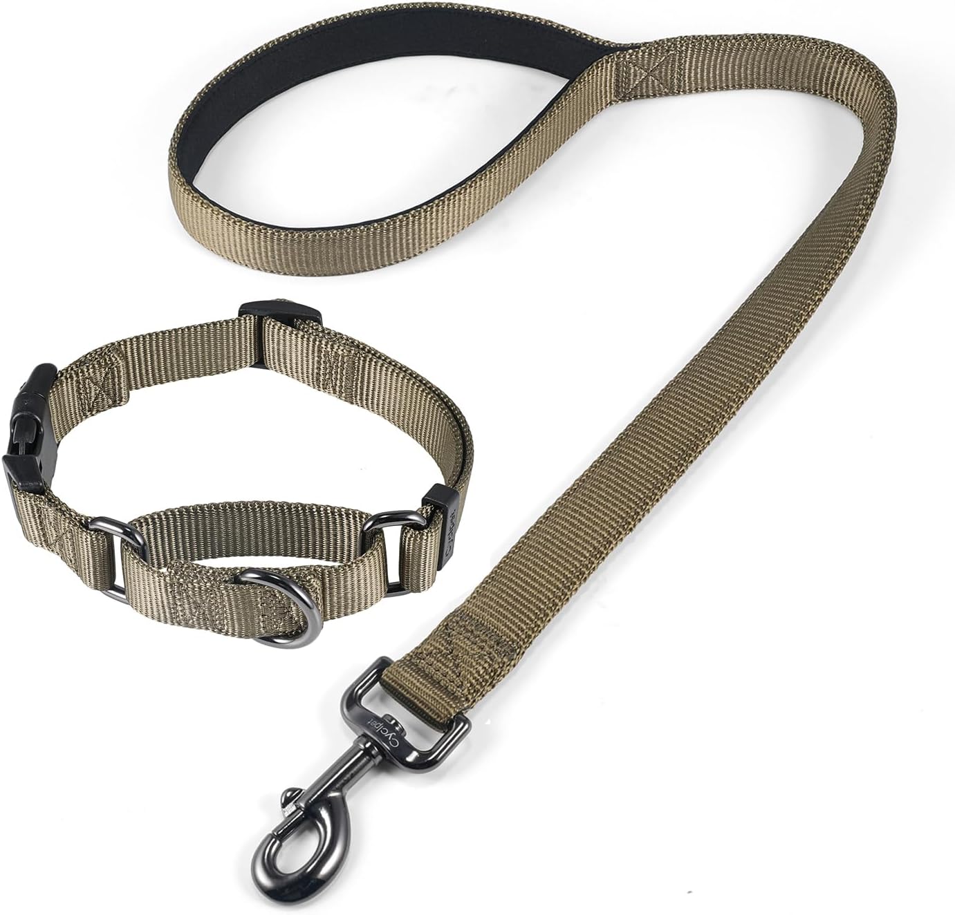 Nylon 24 Inches Dog Short Leash with Anti-Escape Martingale Dog Collar (with Buckle) Combo-Large Breed Dogs Daily Use Helper (Military Green, 24" Leash and Martingale Collar Combo)
