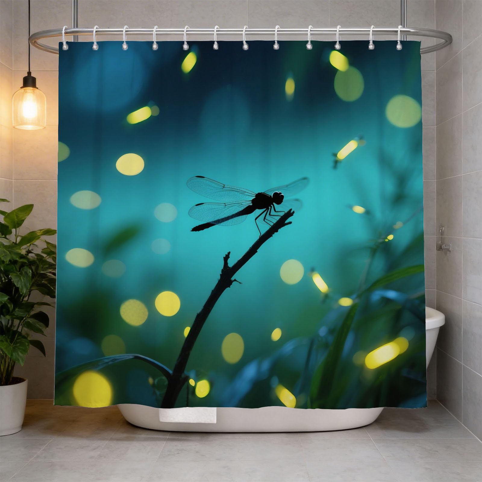 Hongduo 3D Dragonfly Shower Curtain for Stalls Bathtubs Chic Bathroom Decor Shower Curtain Set Polyester Fabric Waterproof 120x180cm/48X71 Inch with Hooks