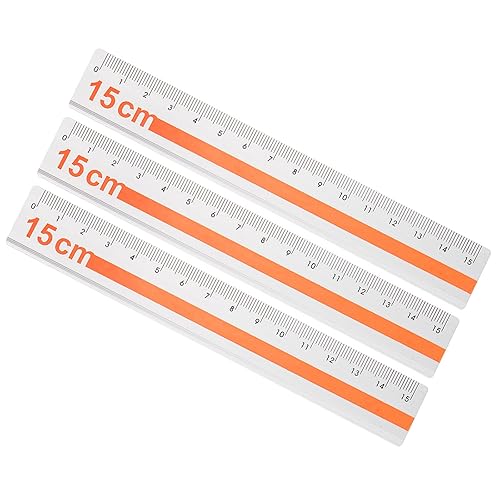 3 reglas rectas  5.9 in Herramienta de medición métrica de borde corrugado para uso en el hogar, aula, oficina, aleación de aluminio, naranja