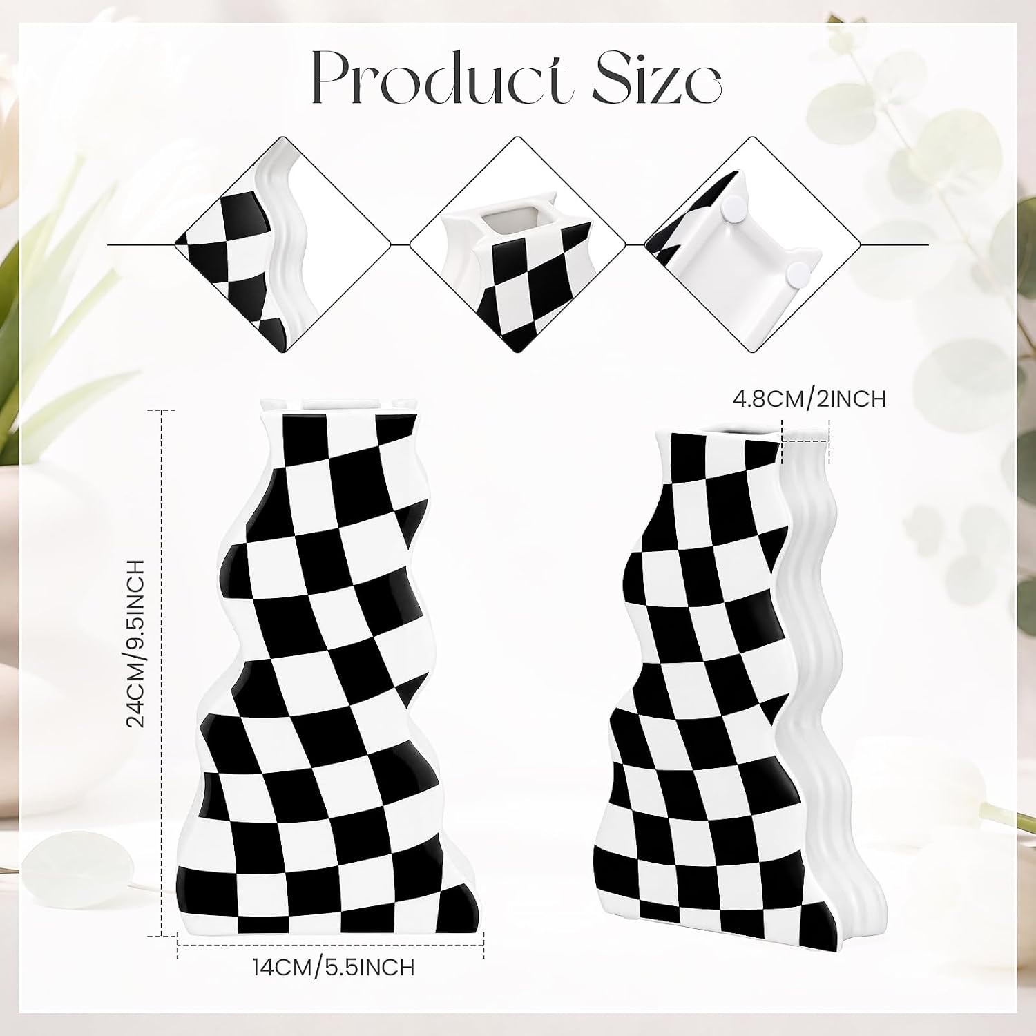 Black White Checkered Decorative Vase for Home Decor 9 Inch image 2
