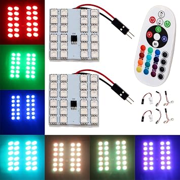 YM E-Bright 1-Set2PCS RGB 5050 24SMD LED Panel Dome Light Auto Remote Controlled Colorful Led Lamp DC 12V With T10 BA9S Festoon Adapters