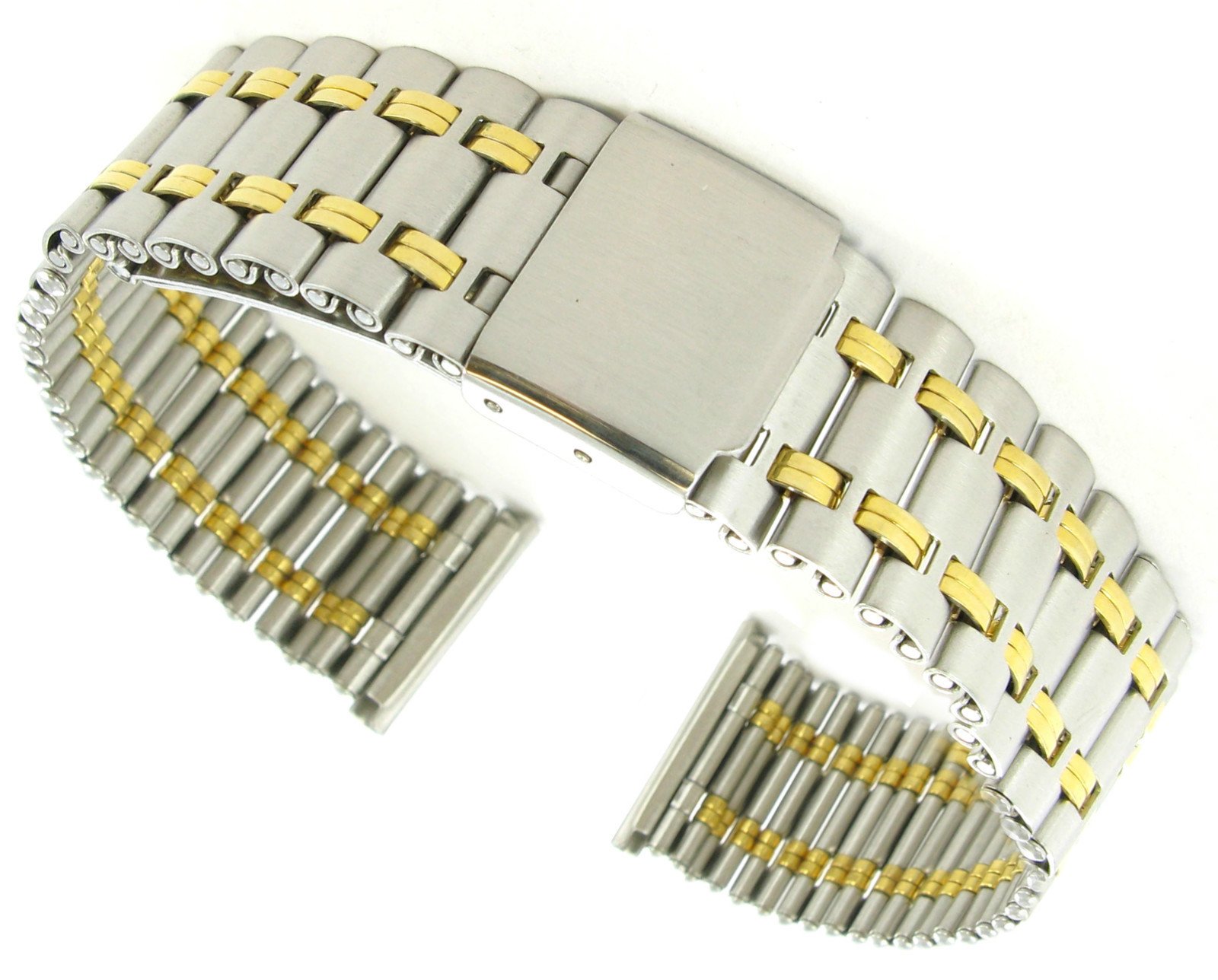 18mm T&C Stainless Semi-Solid Link Gold Silver Tone Lock Clasp Watch Band