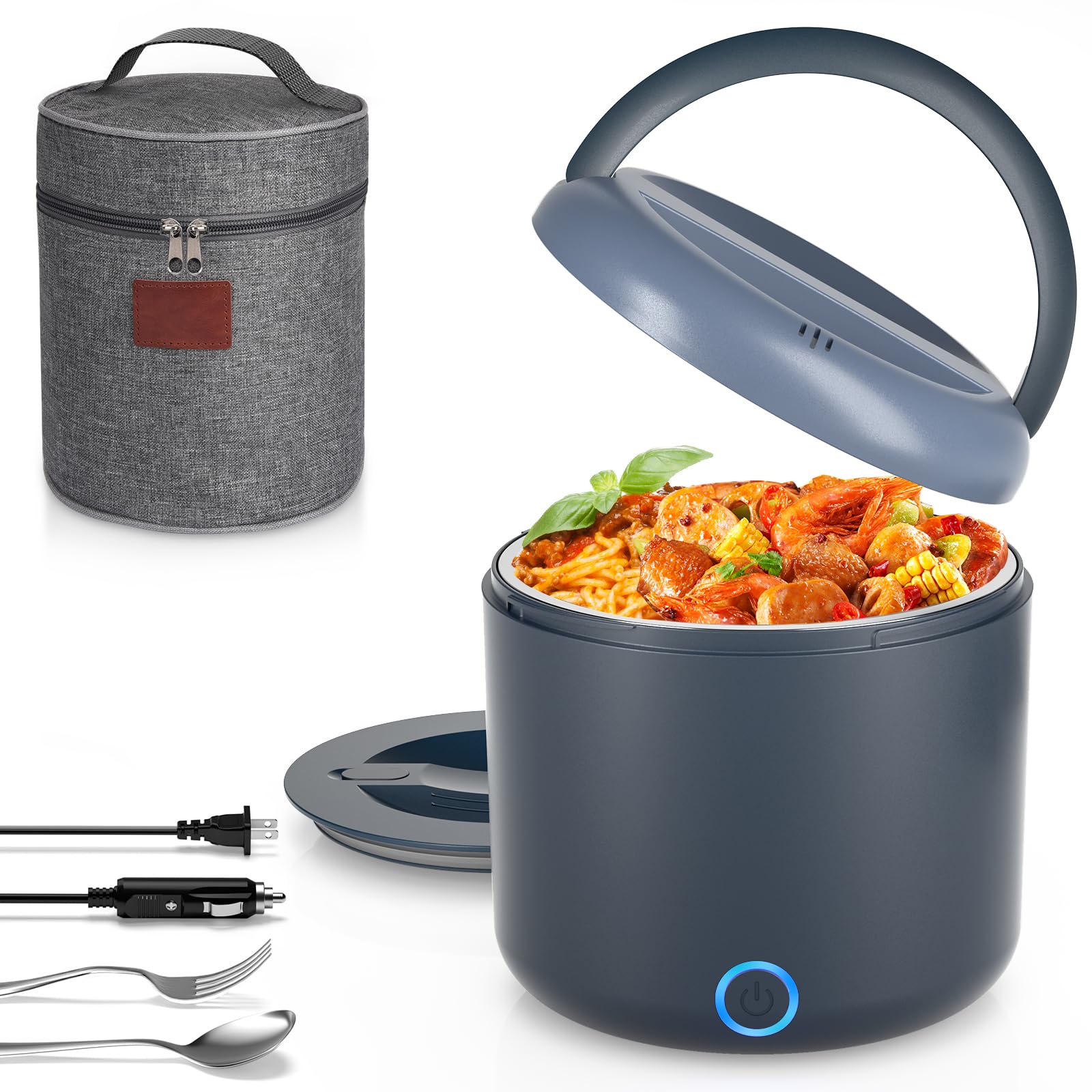 Lonchera eléctrica para adultos, calentador de alimentos portátil de 12 V/24 V/110 V para automóvil, camión, trabajo con recipiente de acero inoxidable 304, lonchera térmica de 1.2L/41 onzas