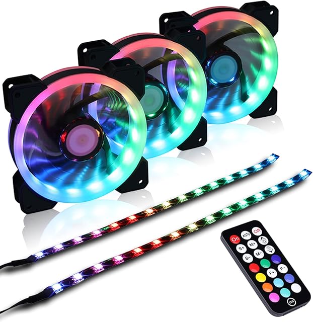 Ubanner DS Addressable RGB LED 120MM Case Fans Remote Control for PC Cases, CPU Coolers, Radiators System (3pcs RGB Fans, A Series)