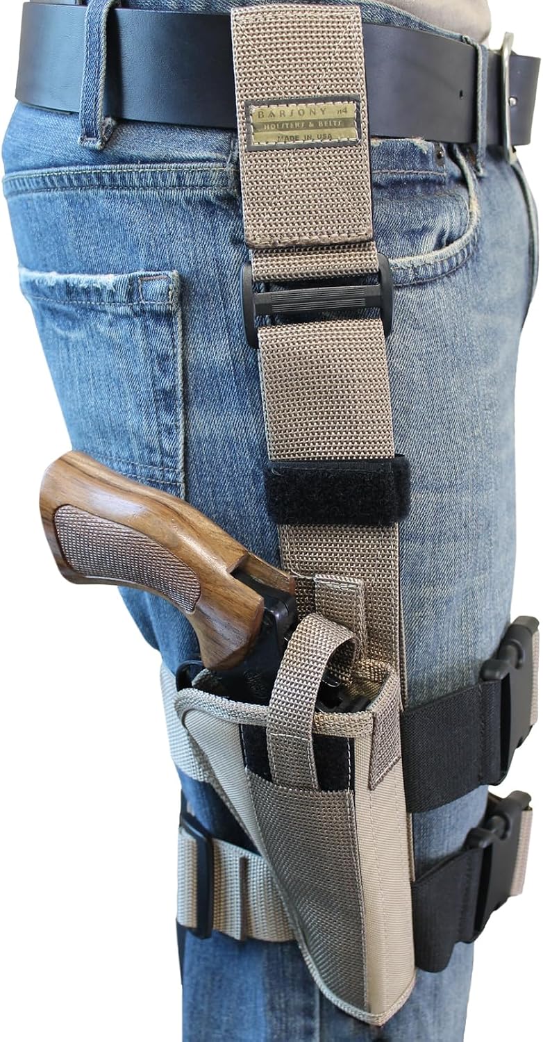 Barsony New Desert Sand Tactical Drop Leg Holster for 4" Revolvers