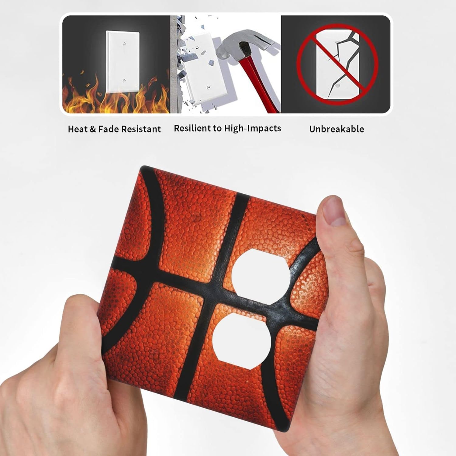 Funny Basketball Combination Wall Plate 2 Gang 1 Blank 1 Duplex Receptacle Outlet Cover Decorative Switch Plate Accessories, 4.5 x 4.5 Inch