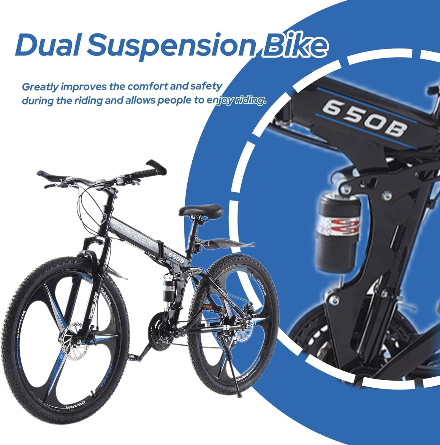 24/26/27.5 Zoll Klappbares Mountainbike, 21 Gang Shimano Schaltung, MTB mit Doppel-Federung, Leichtbau-Rahmen Mountain Bike, Faltbares Sport Fahrrad für Erwachsene