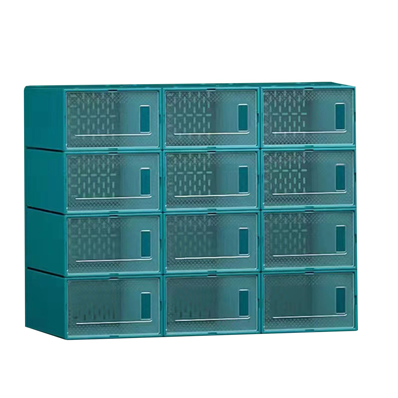 Paquete de 12 cajas de almacenamiento apilables de plástico transparente para zapatos, ahorro de espacio y plegables con puerta transparente para ventilación y almacenamiento a prueba de polvo, color