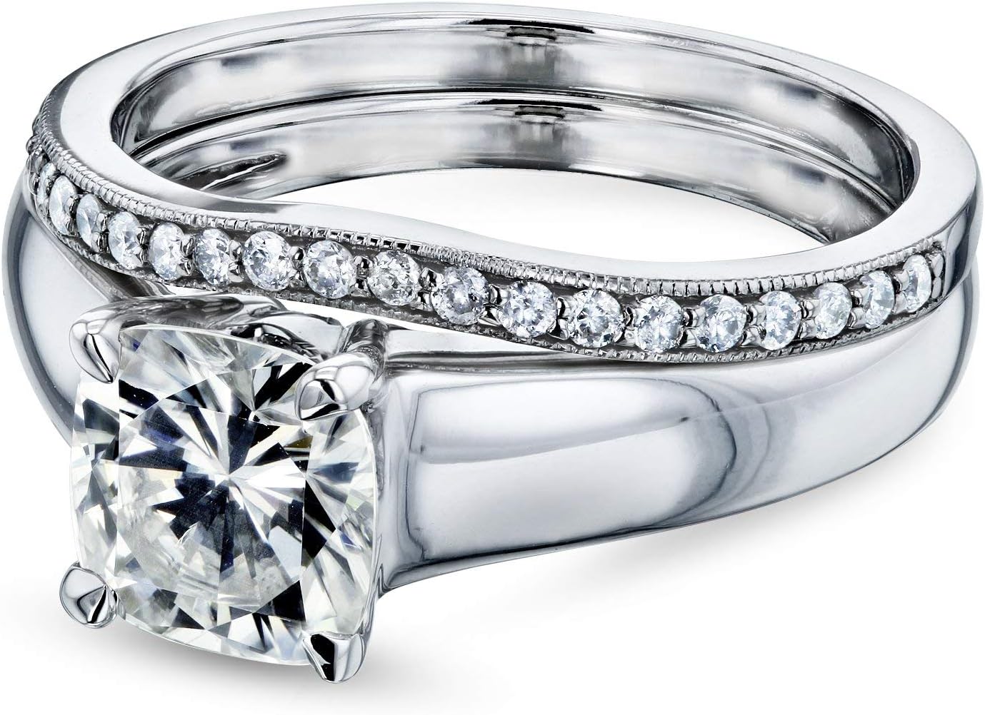 Kobelli Cushion Moissanite Solitaire Band Bridal Set 1 1/4 CTW in 14k White Gold