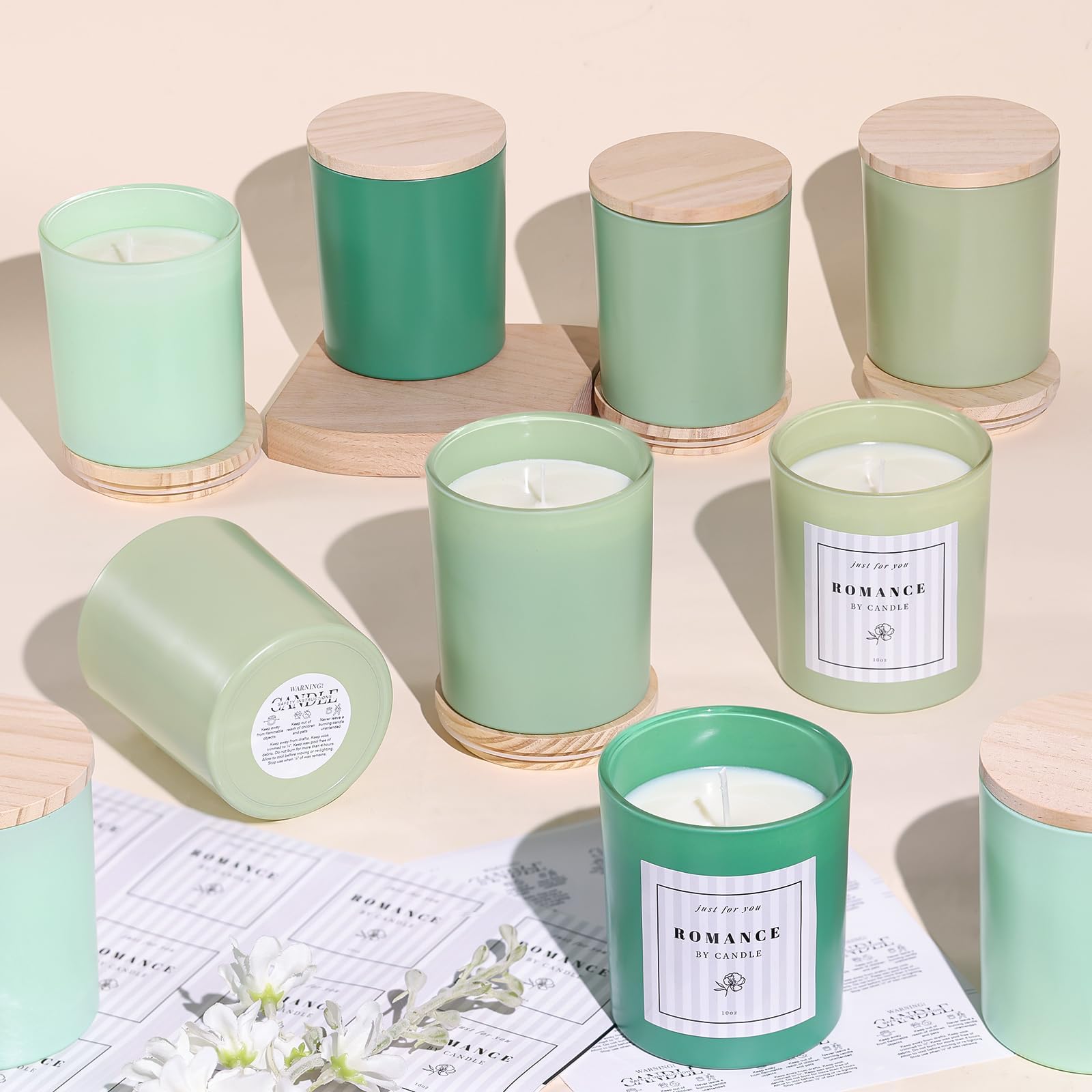 12Pcs Assorted Green Candle Jars for Making Candles, 10oz Empty Candle Jars w...