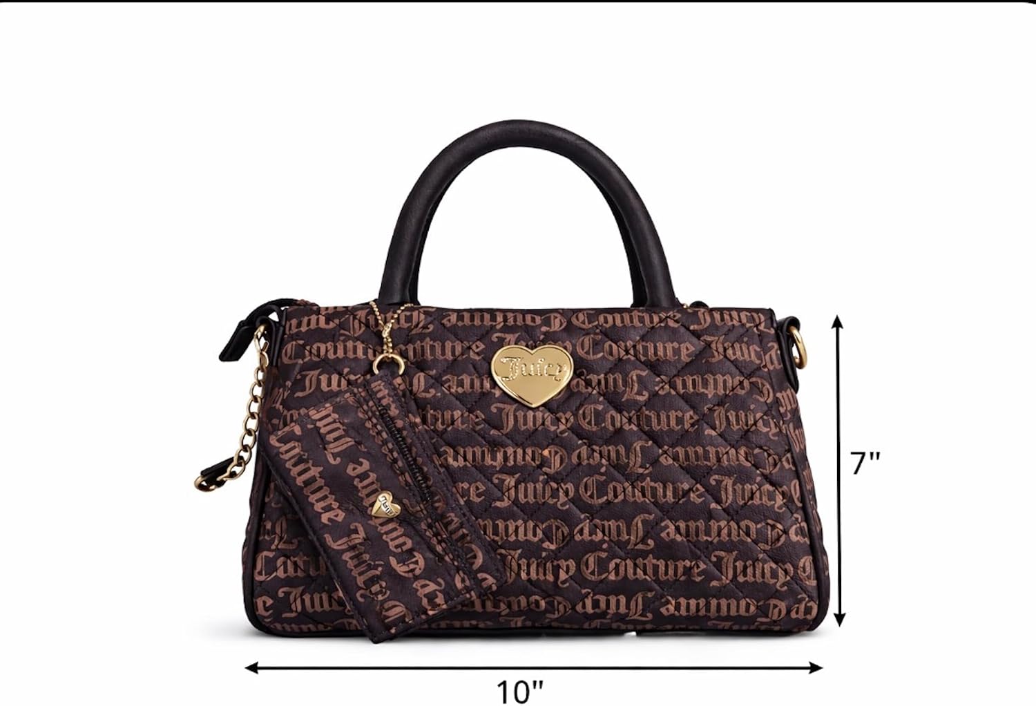 Juicy Couture Love Your Couture Satchel, Quilted Logo Handbag with Top Handles, Crossbody Strap & Card Holder, 11 x 7 Inches