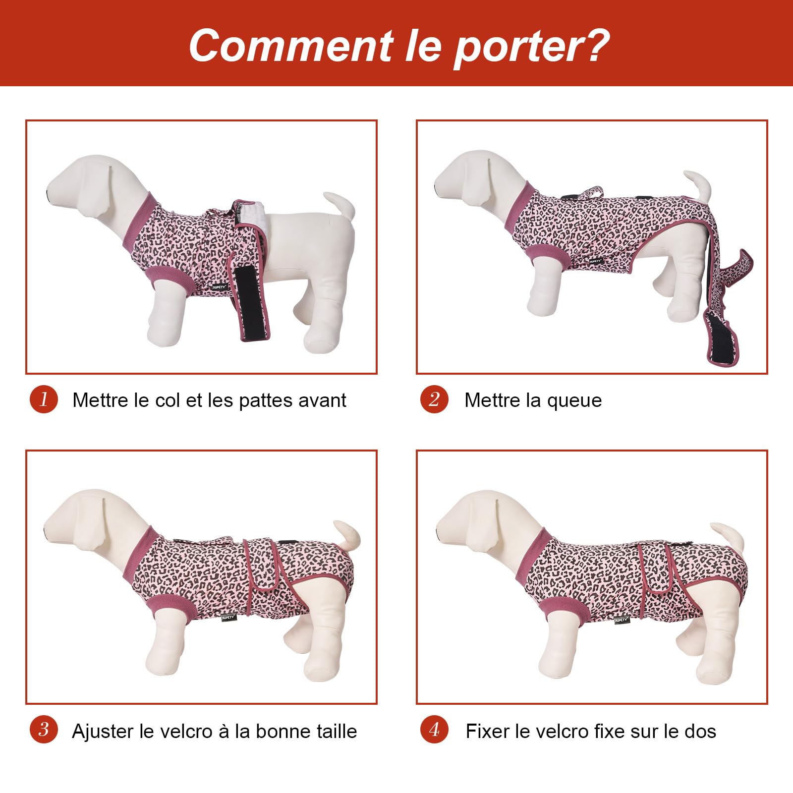 Jiupety Combinaison de convalescence réglable pour chien, pour plaie abdominale après une chirurgie, substitut de collier électrique, taille XL, motif léopard rose