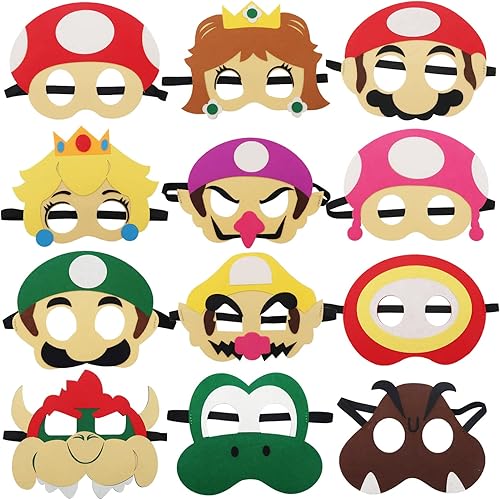Miniatura 1 de 12 máscaras de fieltro M-ario, temáticas de juego de cumpleaños, máscaras de fiesta de cosplay, máscaras de fieltro, máscaras de fiesta infantil,